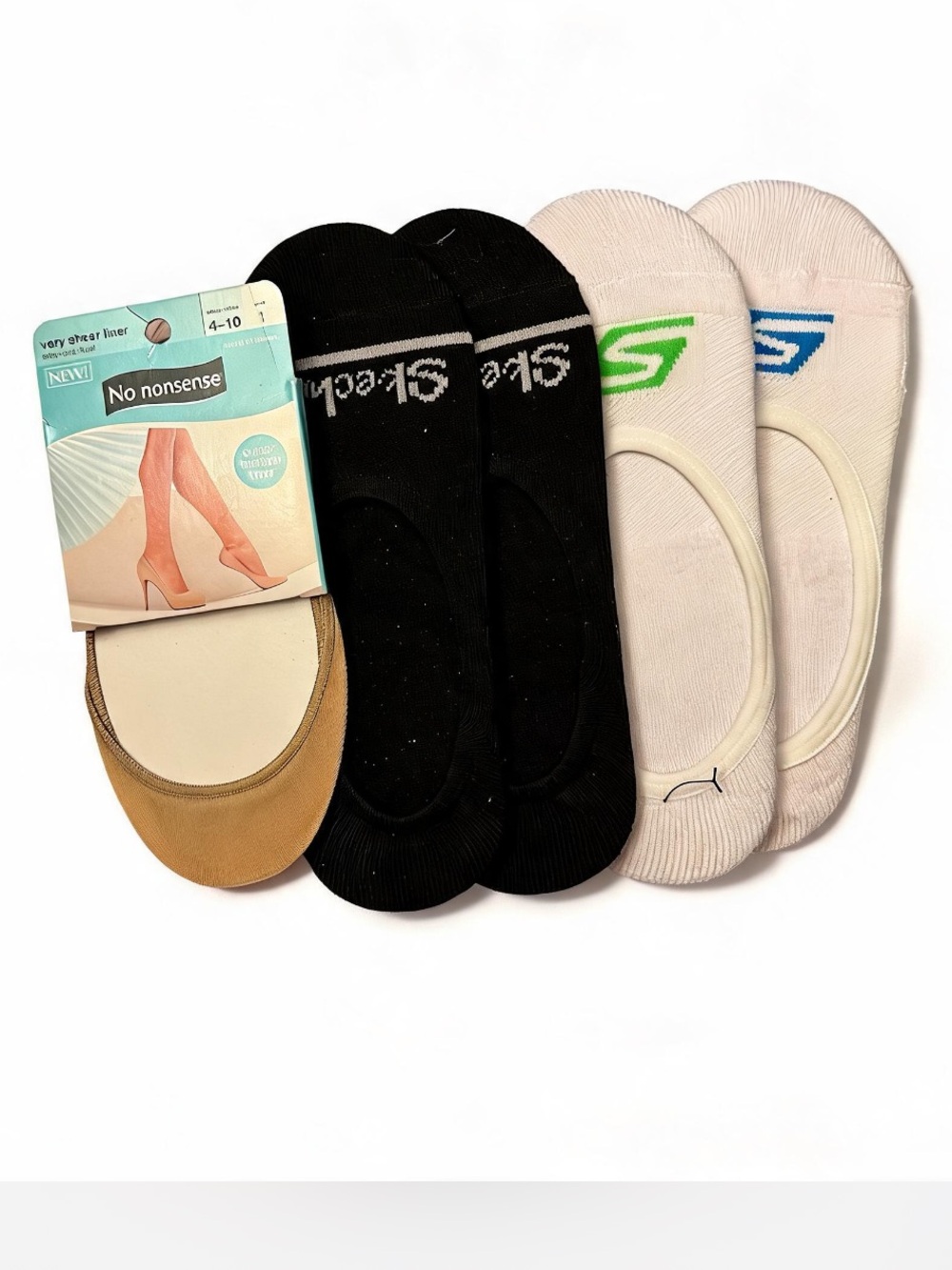 5‑Pair No‑Show Sock Bundle – Skechers (4) + No Nonsense Liner (1) –